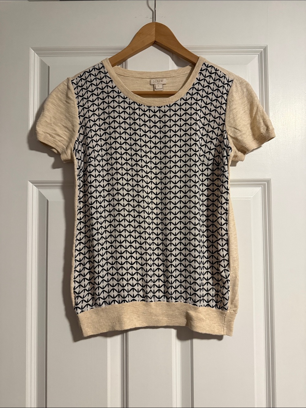 J. Crew Cream and Navy Geometric Short-Sleeve Knit Tee